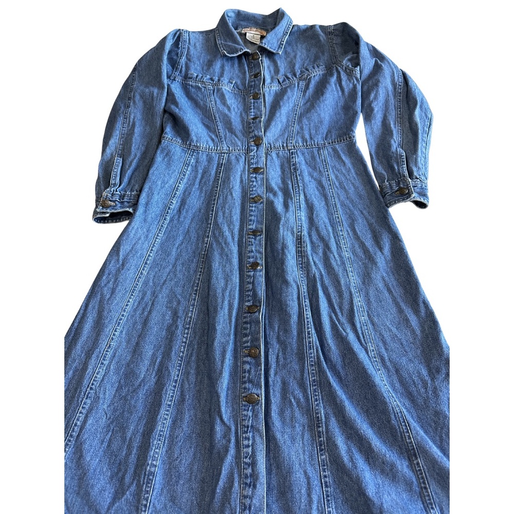 Vintage Denim Prairie Dress Button Front Western Midi Blue Size M - Picture 2 of 10